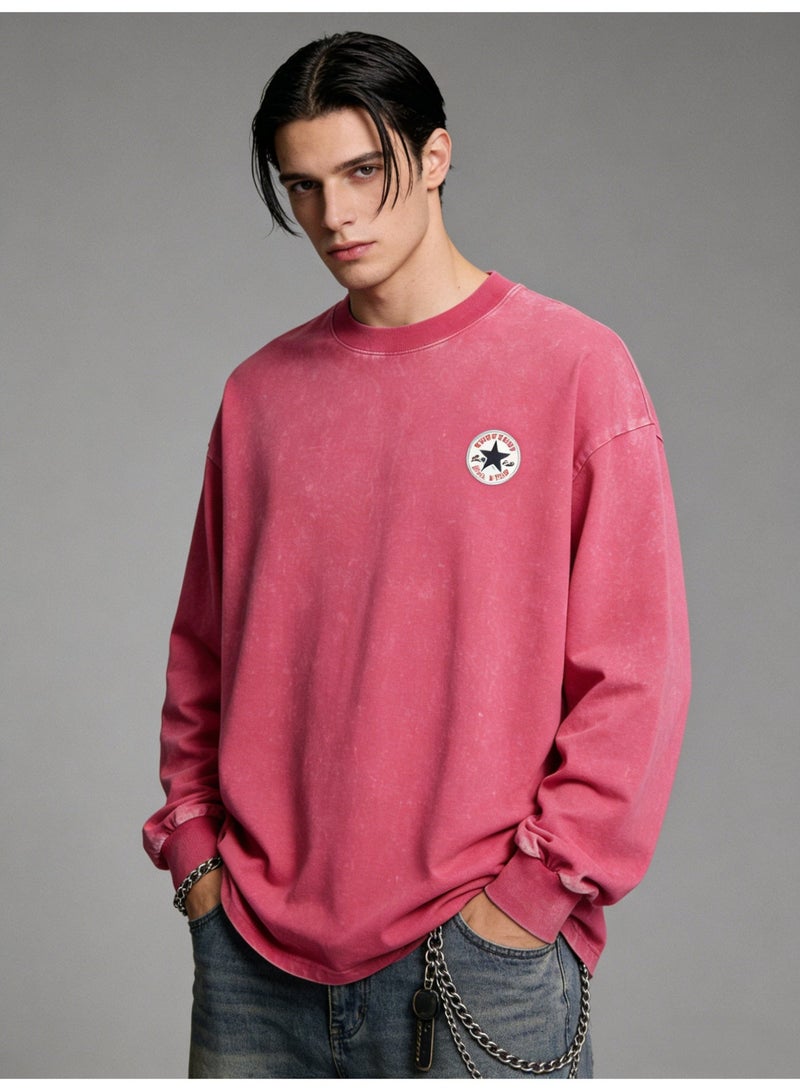 CONVERSE 2026 Converse Star Patch Vintage Washed Unisex Sweatshirt, Premium Heavyweight Cotton Loose Fit Pullover, Retro American Streetwear for Men & Women in Multi-Color Options - Image 1